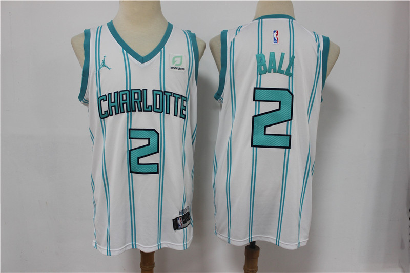 Men Charlotte Hornets #2 Ball White stripe Game NBA Jerseys->charlotte hornets->NBA Jersey